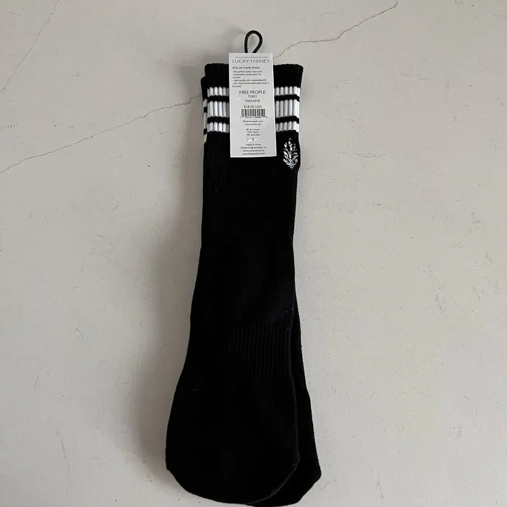 NWT Free People Movement X Lucky Honey Tube Socks | One Size Black White Stripe